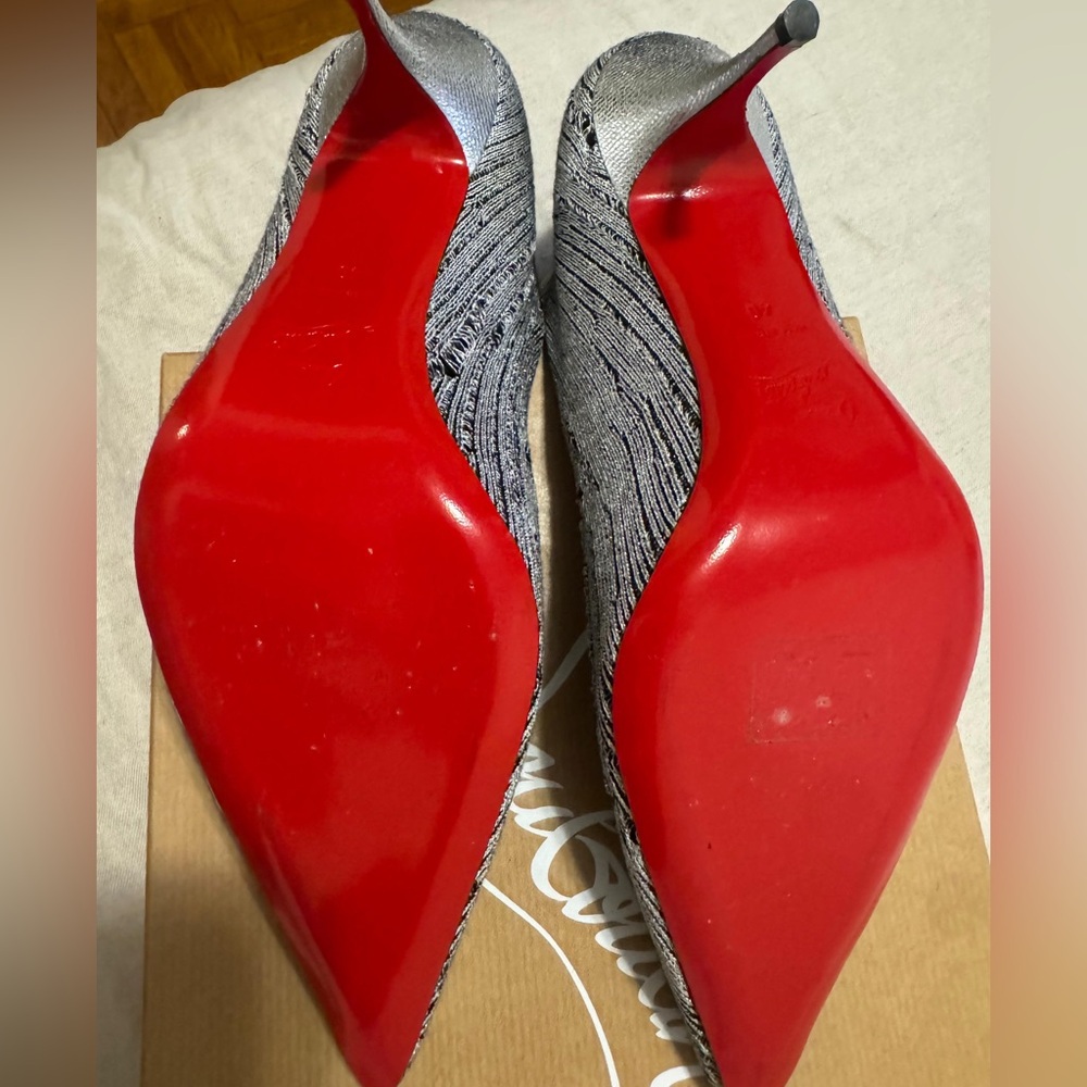 Christian Louboutin Sandrine 80 Silver Stretch Sock Kitten Heel Ankle Boot